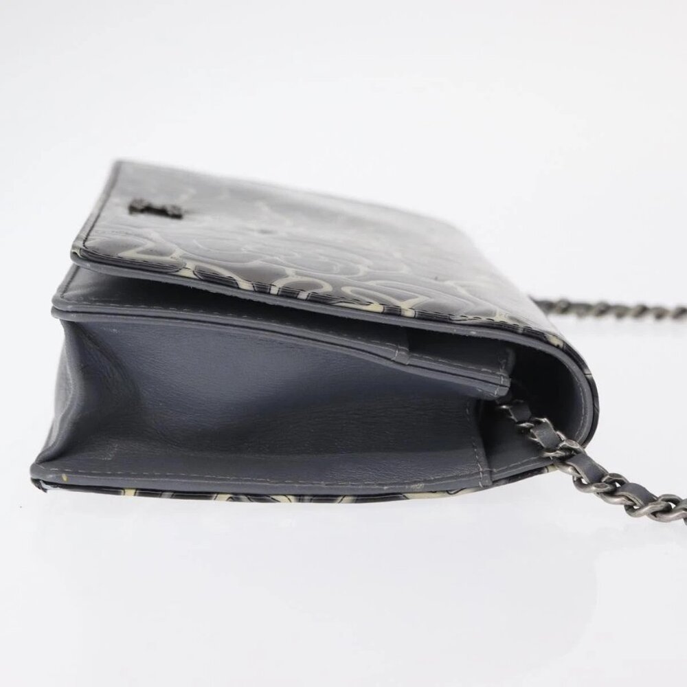 CHANEL Camellia COCO Mark Chain Wallet Patent leather Gray Silver CC Auth 159748 - Picture 3 of 16